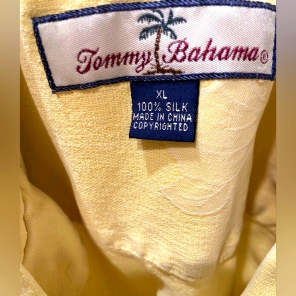 Tommy Bahama Hawaiian 100% Silk Shirt Solid Yellow Men’s Size XL - Picture 3 of 8